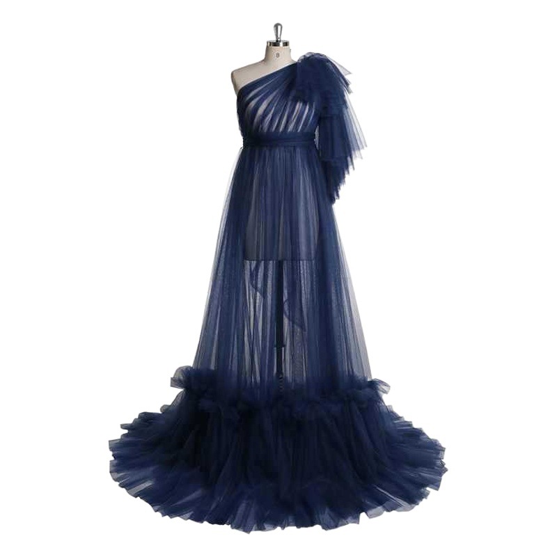 European and American Foreign trade hot sale plus size mesh maternity parent-child dress high waist one shoulder pile pleated studio outside shooting dress