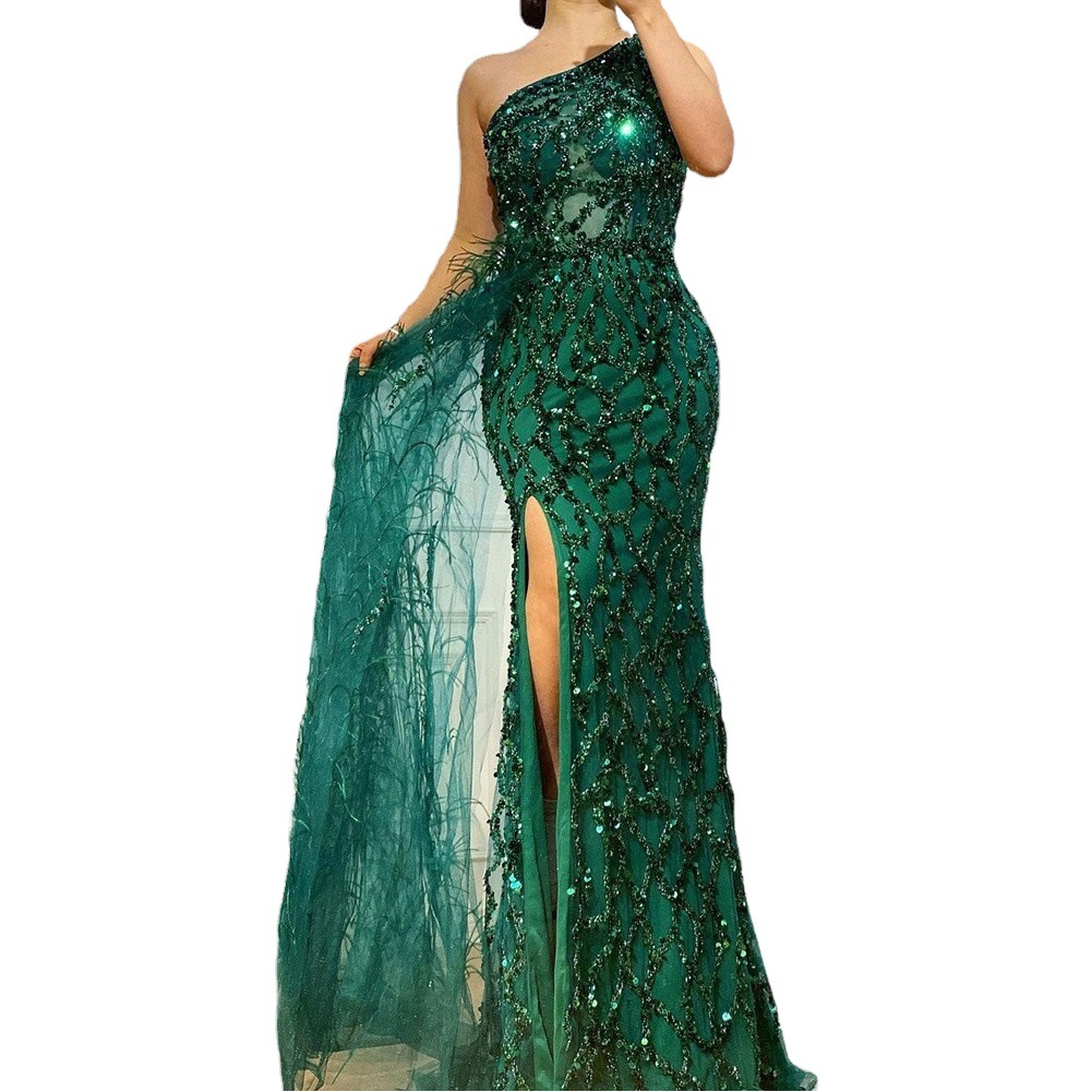 Boutique Party Dress Green Sequin Fairy Dress Slit Sleeveless High Quality Long Evening Dress