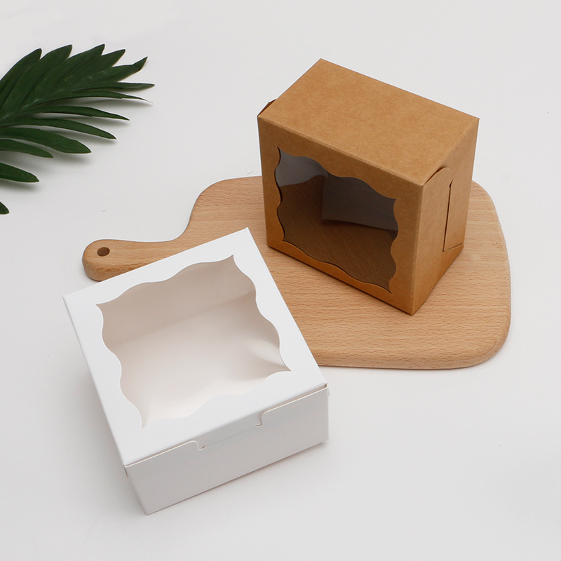 Foreign trade cowhide white dessert box baking biscuits cake candy transparent window French packaging box wholesale