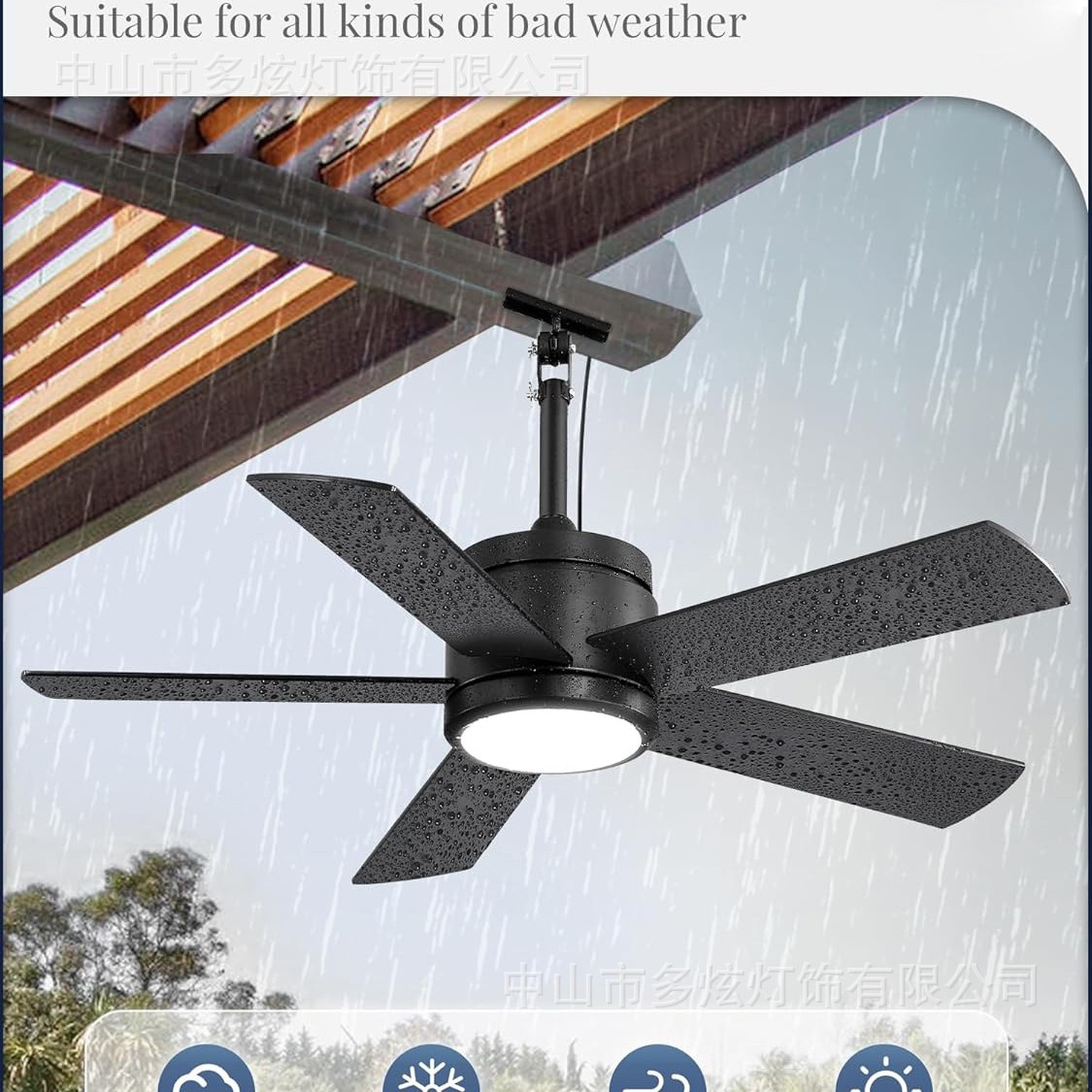 Cross-border Amazon Direct Sales 110v Outdoor Fan Pendant Light Nordic Fan Light Restaurant Living Room Balcony Inverter Silent