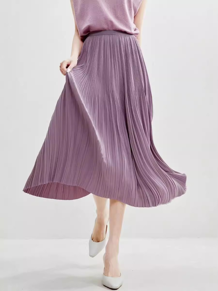 Korean Style Fashionable All-match Skirt 2024 Summer New High-grade Perceptive-style Pleated Pleated Skirt for Women