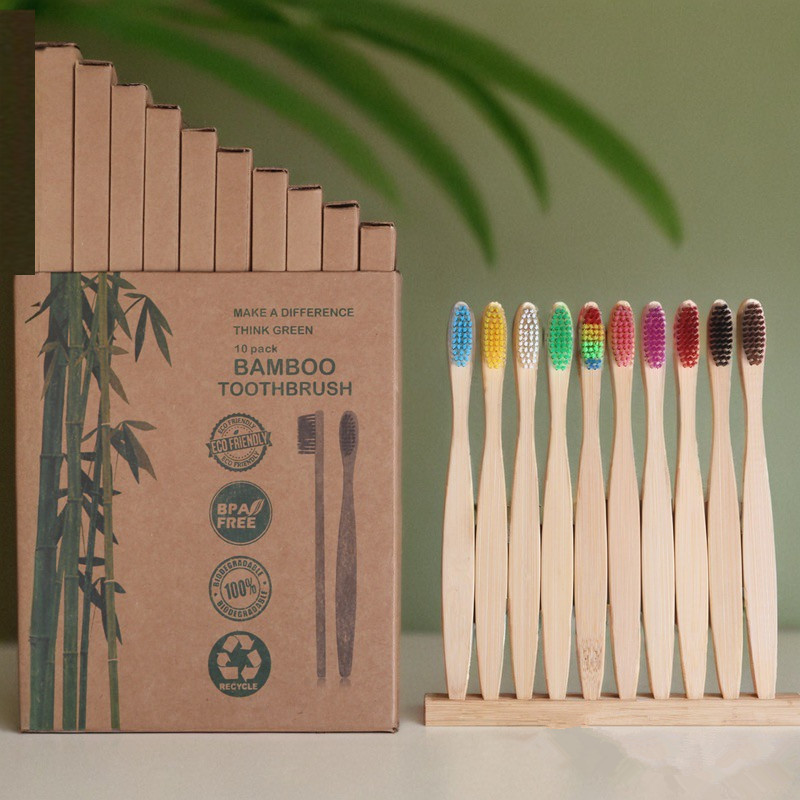 Picture of Children and Adults Disposable 10-Pack 4-Pack Toothbrushes Hotel Bamboo Charcoal Hard Bristles Soft Bristles Bamboo Portable Eco-Friendly Material