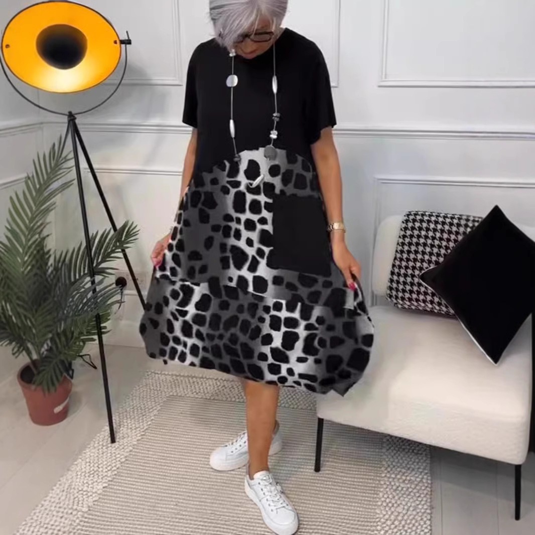 Loose Casual Printed Round Neck Skirt Cross-Border Foreign Trade
