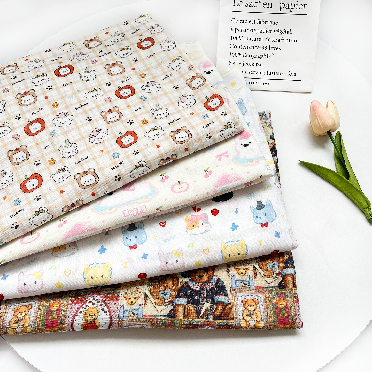 Cotton Maternal and Infant Grade Double-Layer Gauze Fabric Cartoon Printed Baby Clothing Pajamas Fabric 1.0m Prices