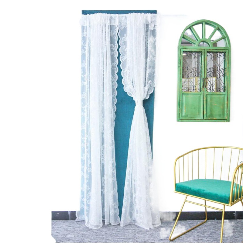 Ins Style Lace Door Curtain Partition Curtain Bedroom Home Punch-free Girl Princess Romantic French Style Small Curtain Gauze Curtain