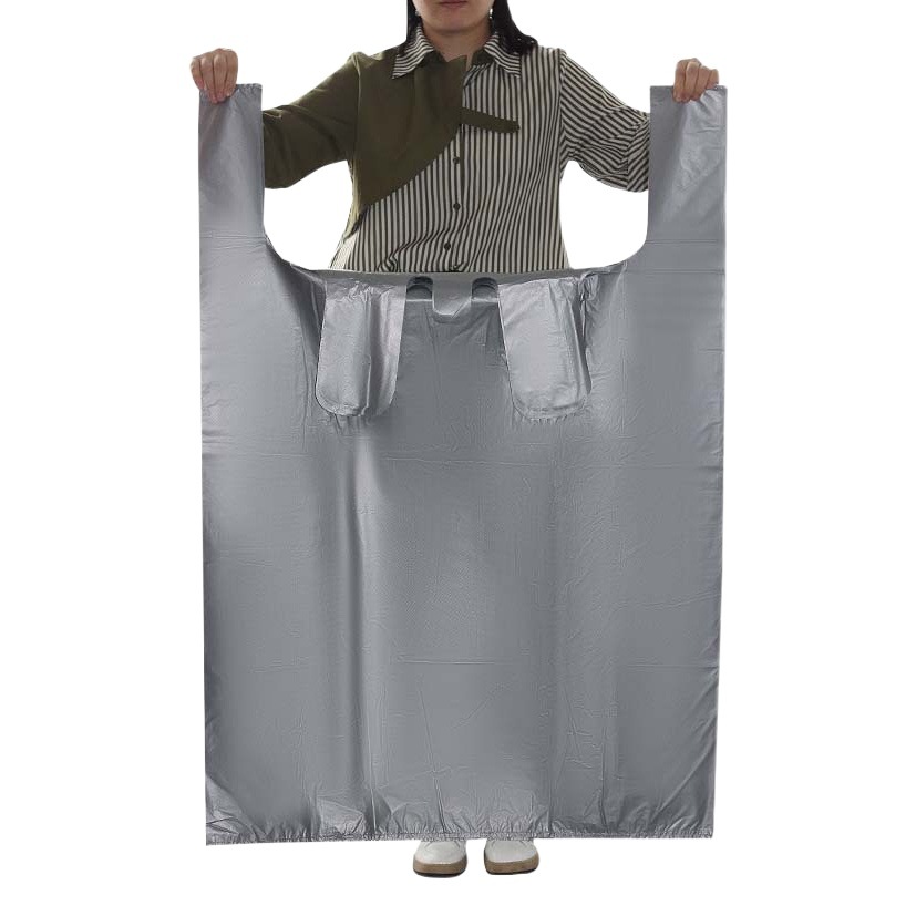 Silver Gray large vest bag thickened clothing packing bag property vegetable moving storage convenient portable plastic bag