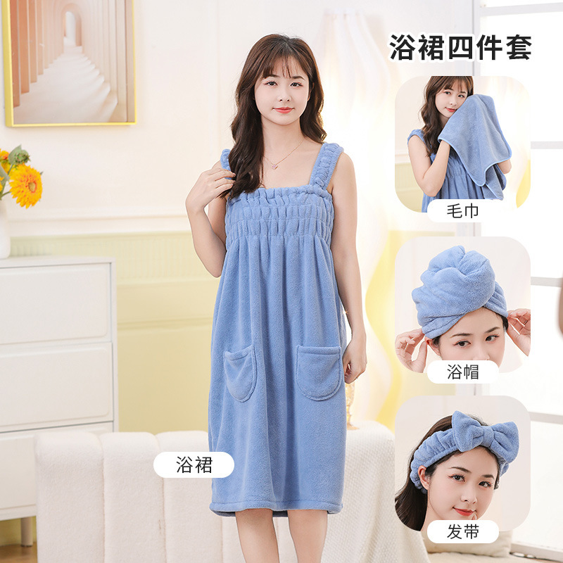 Picture of Coral Velvet Bath Skirt for Women, Absorbent, Soft, Wearable Bath Towel, Bath Sling, Enlarged Vest, Adult Student Home Thickeneding