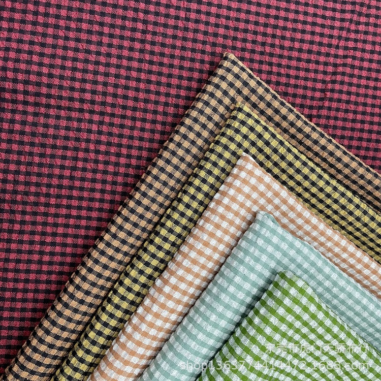 Spot woven polyester bubble yarn-dyed striped cloth Plaid size 0.2*0.2cm shirt jewelry fabric