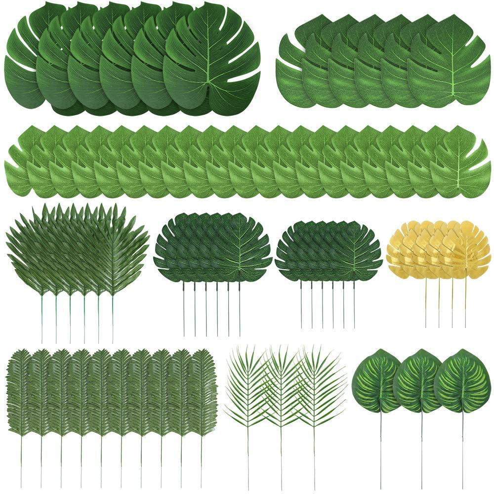 Artificial Palm Leaf Monstera Tropical Plant 60/90Pcs Hawaiian Jungle Beach Theme Party Outfit Set