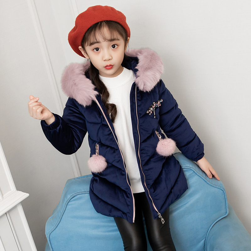 Picture of Girls' Cotton-padded 2024 New Korean Style Lisi Velvet Winter Coat Mid-length Cotton-padded Coat Children's Wear Thickened Cotton-padded Coat