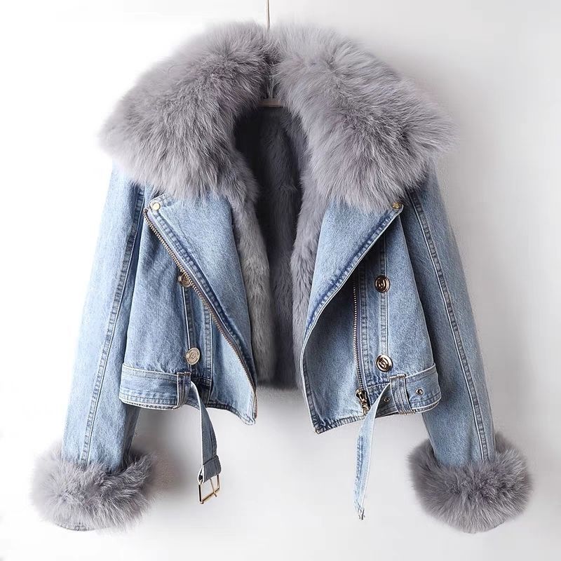 Picture of 2023 autumn and winter New detachable faux fox fur rabbit fur liner Denim coat women's short top parka clothes