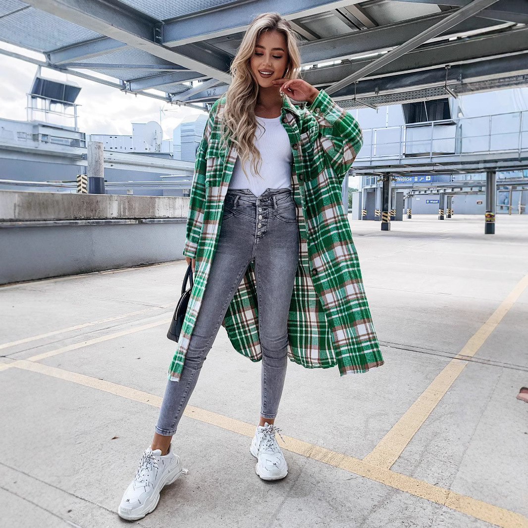 Picture of 2022 autumn and winter new cross-border women's clothing Europe and the United States loose casual versatile long plaid shirt long sleeve coat