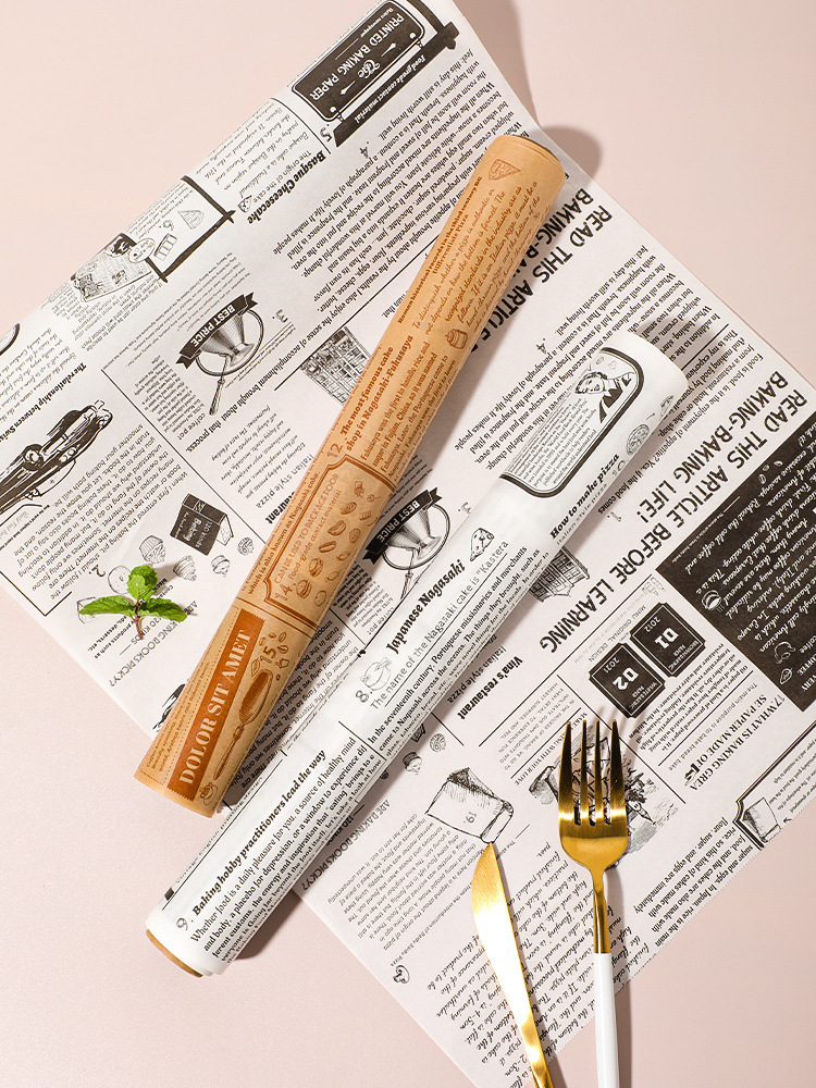 Silicone oil paper pad paper oil-proof French fries sandwich hamburger bread pizza English vintage printing oil-proof baking paper