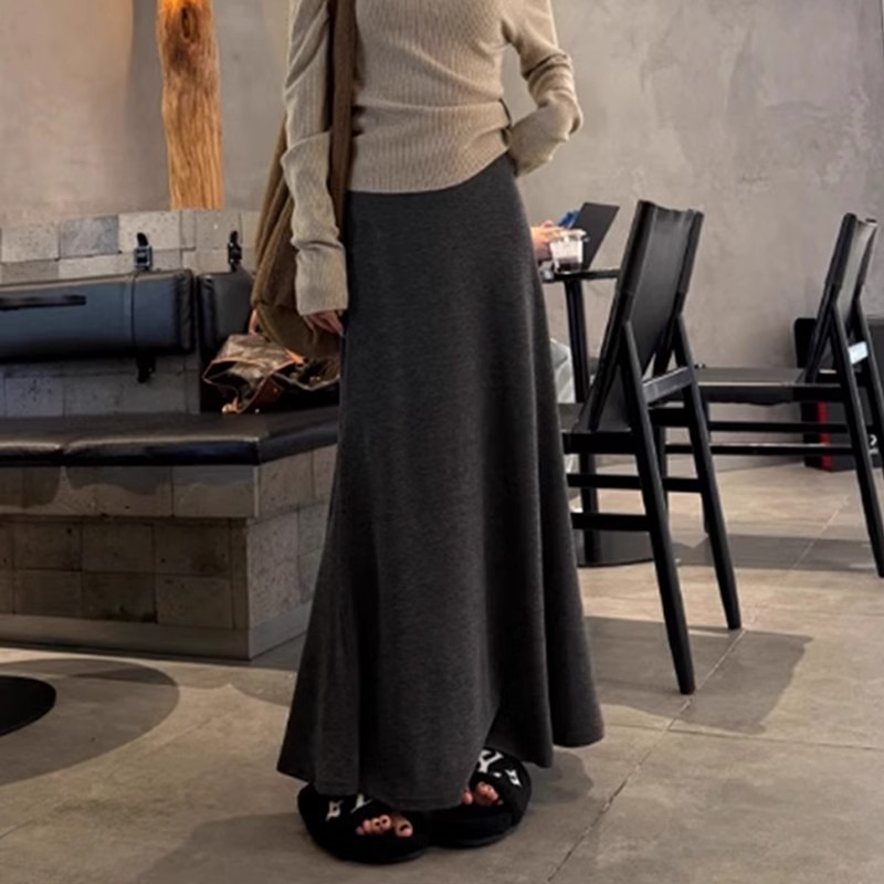 Lazy Relaxed Cashmere Fishtail Skirt Women's Autumn and Winter All-match High Waist Slim-fit A- line Long Skirt