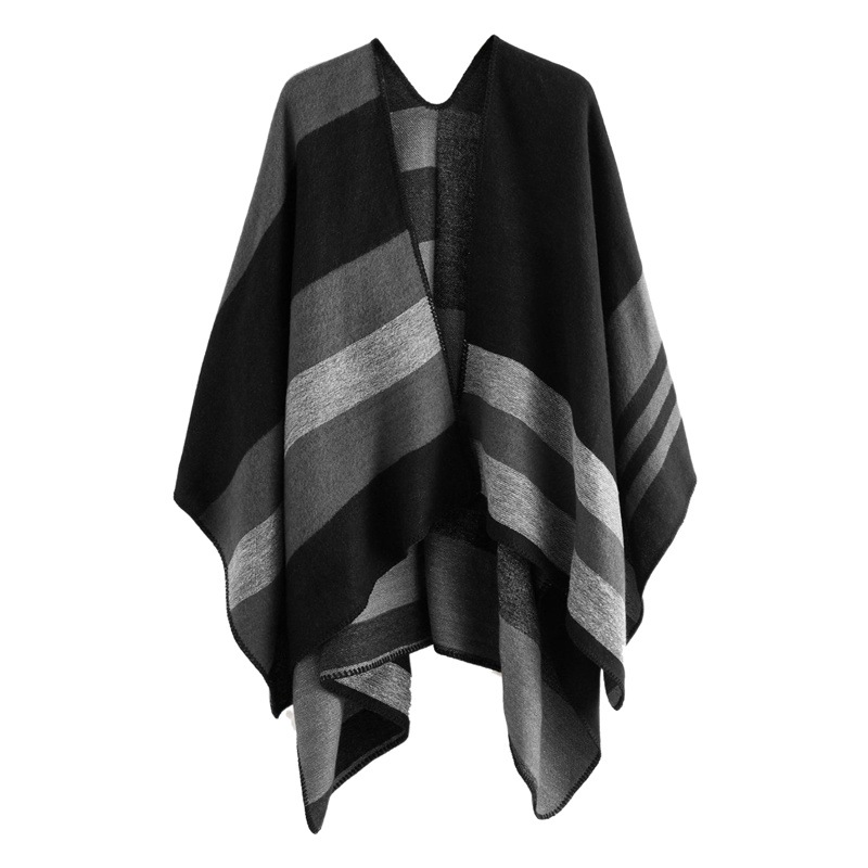 Woven Knitted Shawl Autumn and Winter Women's Imitation Cashmere Plaid Shawl Imitation Cashmere European and American Ethnic Style Slit Thickeneded Cloak