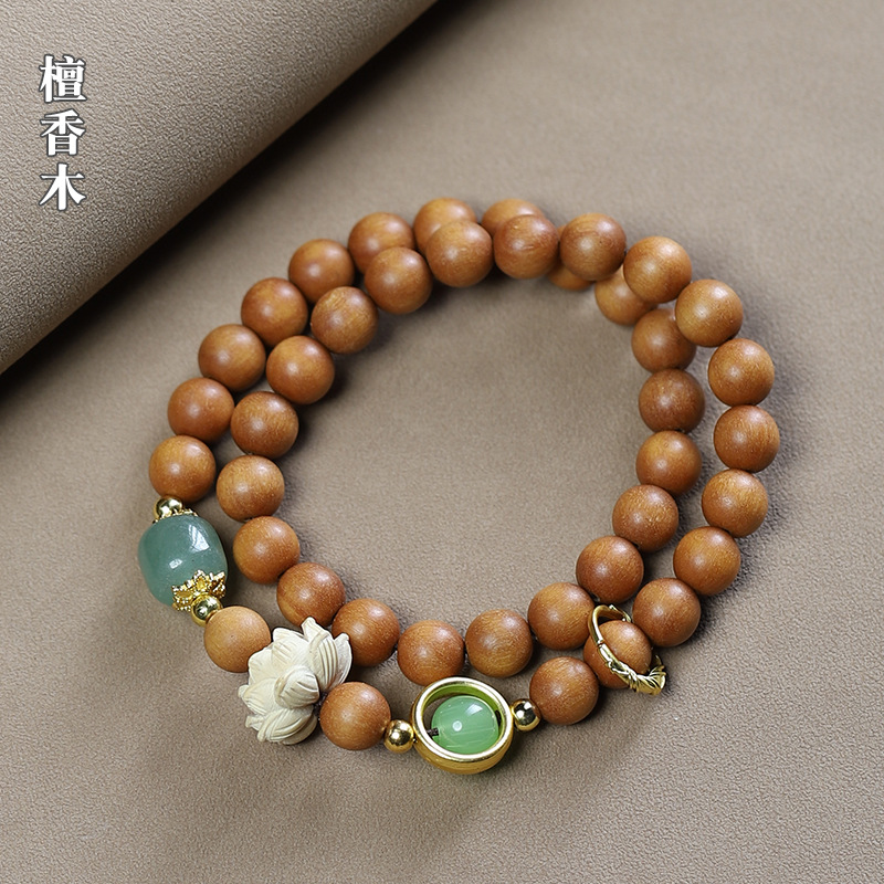 Barbie sandalwood bracelet double circle retro design diy ancient method running ring boxwood lotus beads text play hand