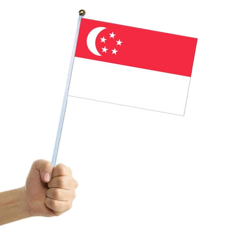 Singapore hand flag with flagpole No. 8 Flag 14*21cm polyester double-sided pattern