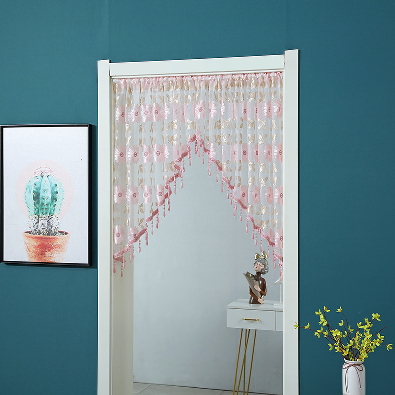 Picture of American Style Light Luxury Pendant Gauze Curtain Non-perforated Door Curtain Embroidered Half Triangle Curtain New Style Bedroom Entrance Partition Decoration