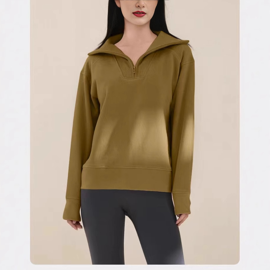 German velvet self-heating sweater women's spring autumn and winter 2024 new half zipper long sleeve top loose all-match commuter pullover