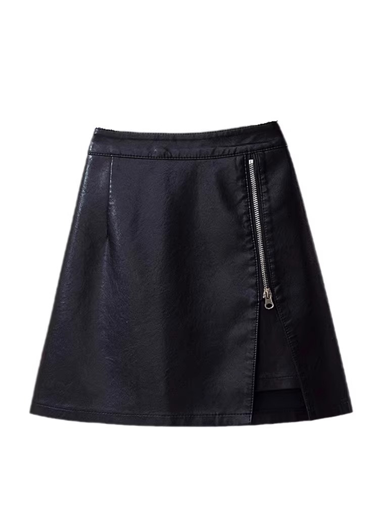Picture of 2023 Autumn and Winter Elegant PU Leather Skirt Women's High Waist Slimming Irregular Hip Skirt Fashionable Korean A- line Skirt
