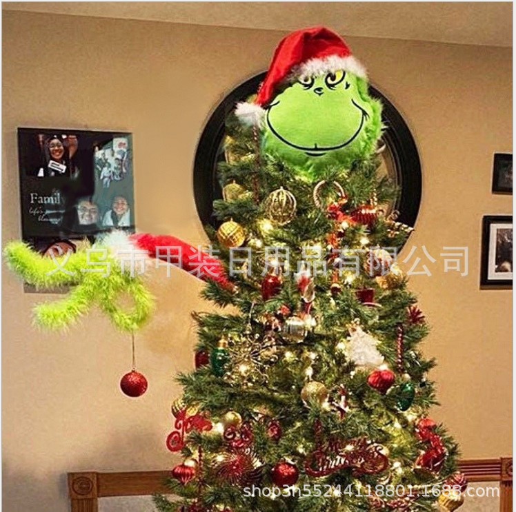 Cross-Border New Grinch Christmas Green Monster Plush Toy Green Fur Monster Doll Garland Ornaments