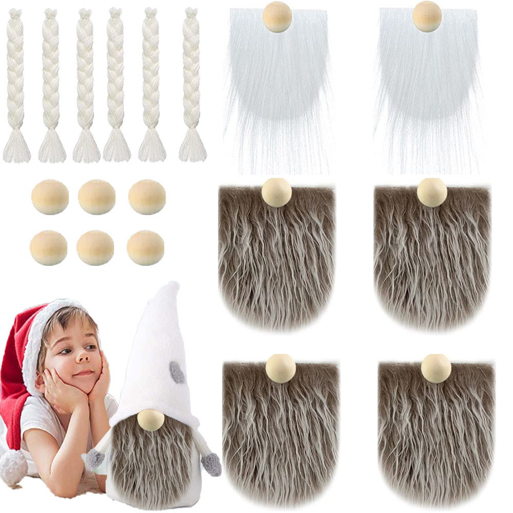 Picture of Dwarf Doll Handmade DIY Materials Amazon Decoration Artificial Fur Beard Wooden Ball Christmas Gnome Pom-Pom