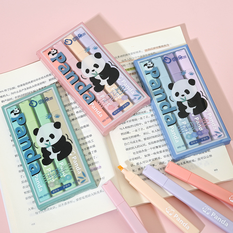 Kiss panda natural color square rod highlight pen ins cute high-looking hand account stroke key mark marker pen