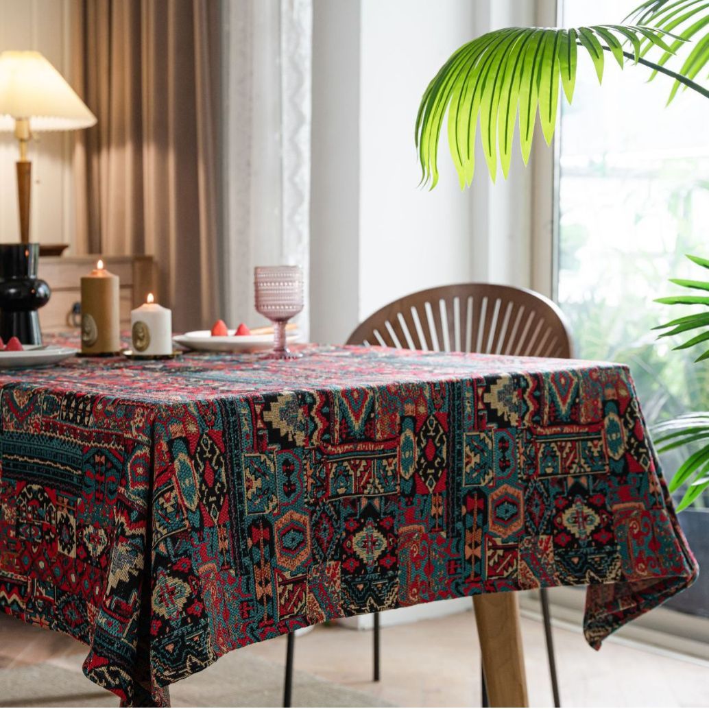 Picture of Yiqi Yun Miao Tablecloth Colorfulful Jacquard Tablecloth Double-Sided Pattern Thick Tablecloth Geometric Bohemian Style