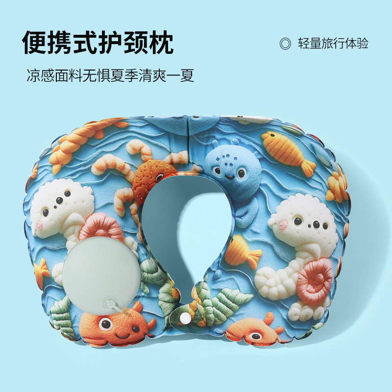 Picture of Inflatable U-shaped Pillow Cool Pressing Inflatable Pillow Travel Portable Neck Pillow Travel Sanbao Storage Pillow for Airplane