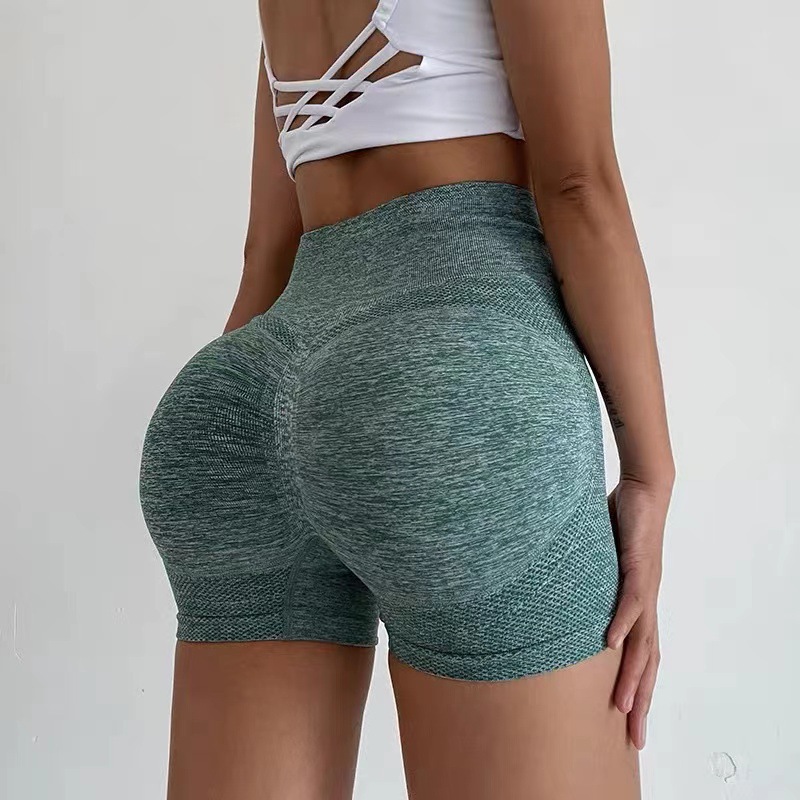 Picture of Cross-border smiley face honey hip shorts women's high waist quick-drying seamless tight hip three-point fitness pants sports yoga shorts