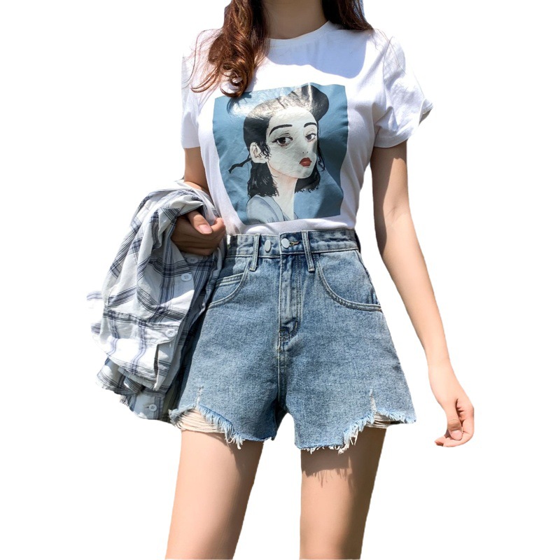 High Waist Ripped Super Slim Denim Shorts Women's Summer Thin 2023 New Arrival Loose Wide Leg A- shaped Hot Pants Trendy Ins