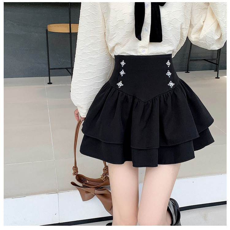 Black Half-Length Cake Skirt Short Skirt for Women, Summer and Autumn 2025 New Style, Puffy Skirt, Umbrella Skirt, High-Waisted Slimming A-Line Skirt