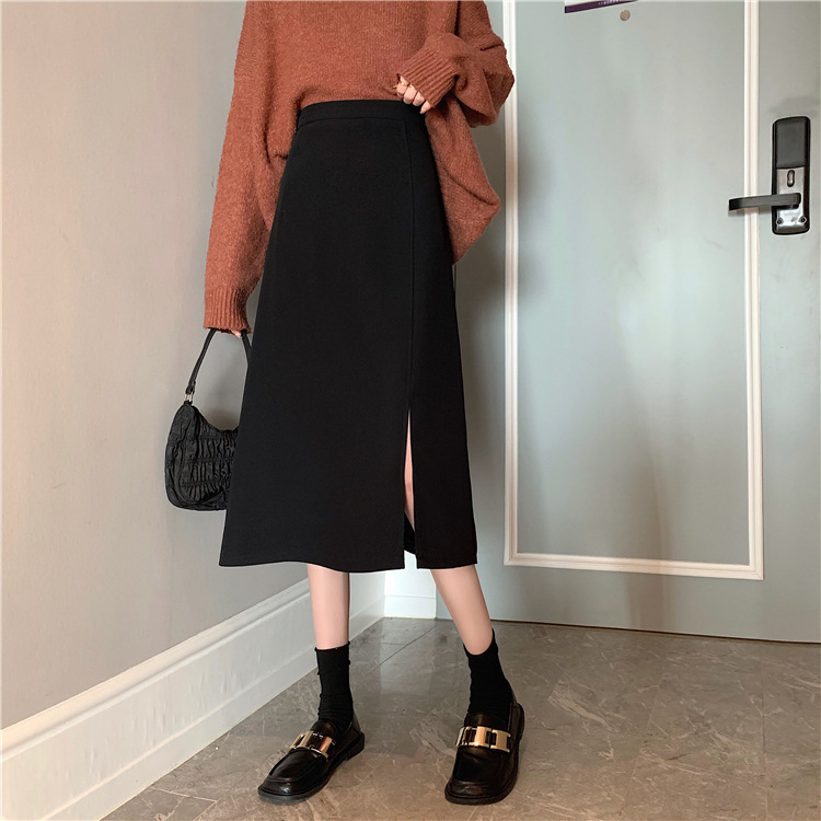 Summer New plus size Split Half-length Skirt High Waist Mid-length A- line Skirt Slimming One-step Hip Skirt Women's Black