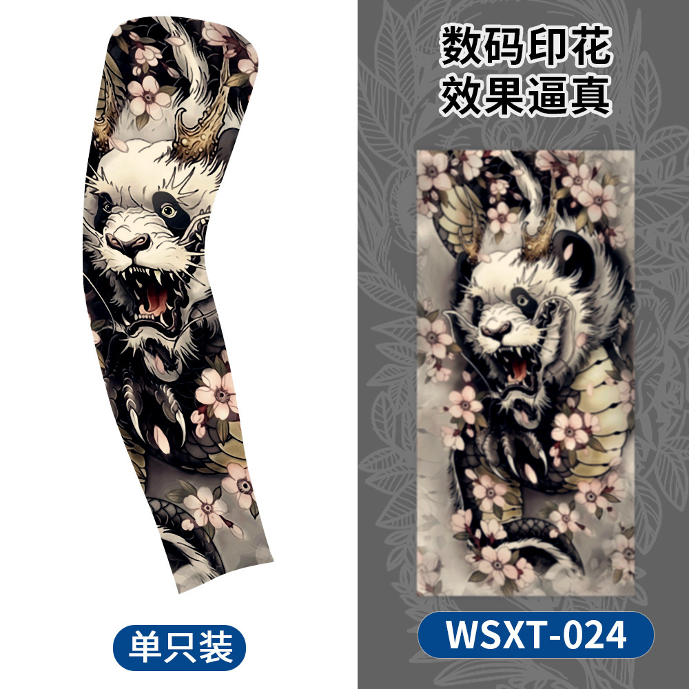Picture of Summer Riding Sunscreen Tattoo Sleeve Simulation Tattoo Quick-drying Arm Protector Outdoor Sports Sunshade Breathable High Elastic Ice Sleeve
