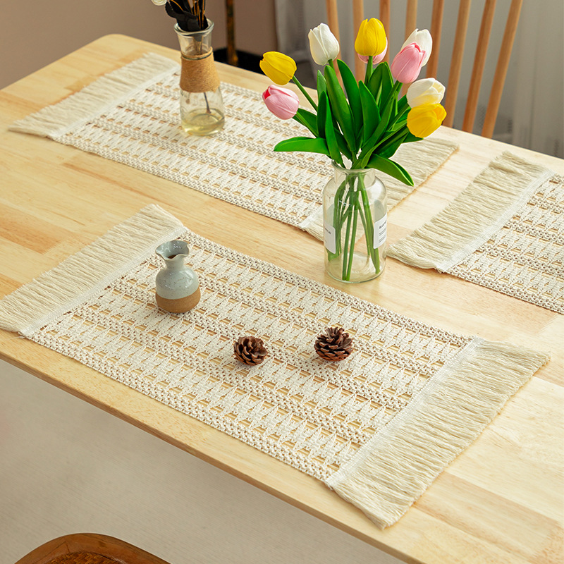 Picture of Amazon new cotton and hemp rope placemat holiday placemat woven color matching striped tassel bowl mat spot wholesale