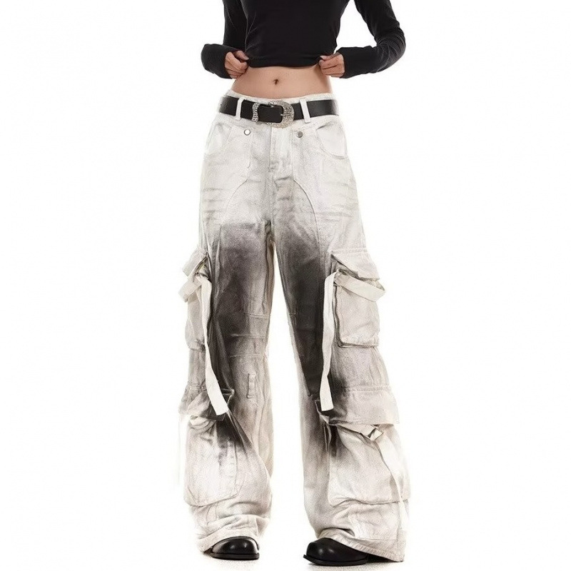 2025 New Casual Korean Style American Style Retro Washed Pleated Multi-Pocket Cargo Pants for Men and Women Design Sense Loose Trendy
