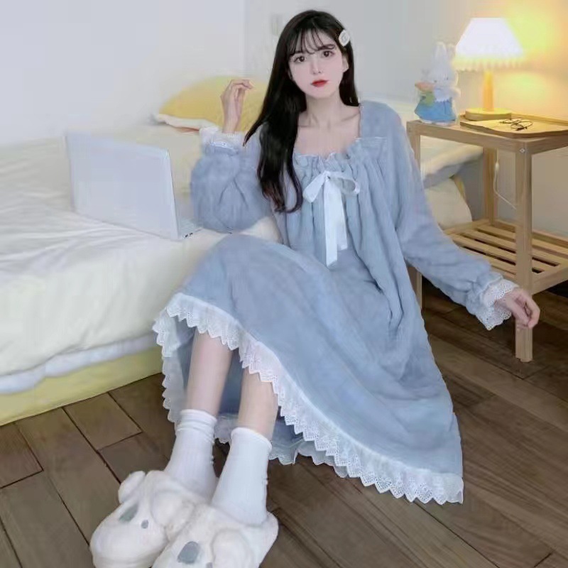 Coral Velvet Nightgown for Women in Autum and Winter Thickeneded One-Piece Pajamas 2024 New Popular Hot Style Girl Cute Home Clothes