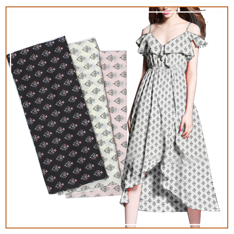 Hibiscus Linen Printed Fabric Shirt Top Suspender Skirt Blouse Women's Half Skirt Dress Small Floral Fabric