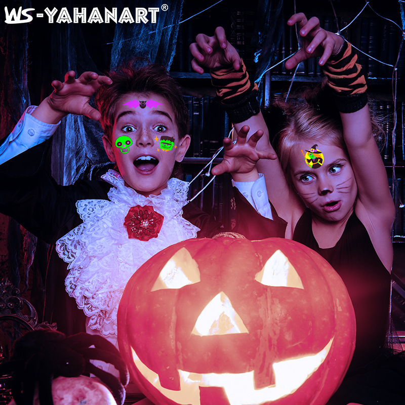 Picture of New Halloween Ghost Festival Fluorescent Cartoon Tattoo Sticker Environmentally Friendly Face Glowing Pumpkin Children's Tattoo Sticker