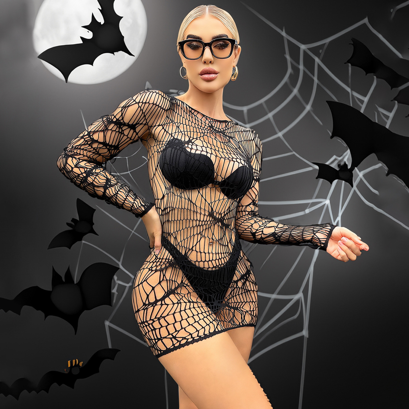 European and American cross-border Halloween cosplay European and American sexy ultra-short hip skirt spider web sexy lingerie female nightclub