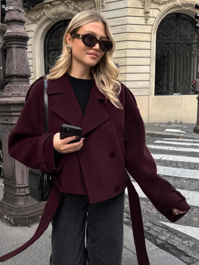 Picture of Autumn and Winter French Brown Woolen Coat Women's Commuter Fashion Thickened Double-breasted Woolen Coat Jacket Loose Women's Clothing