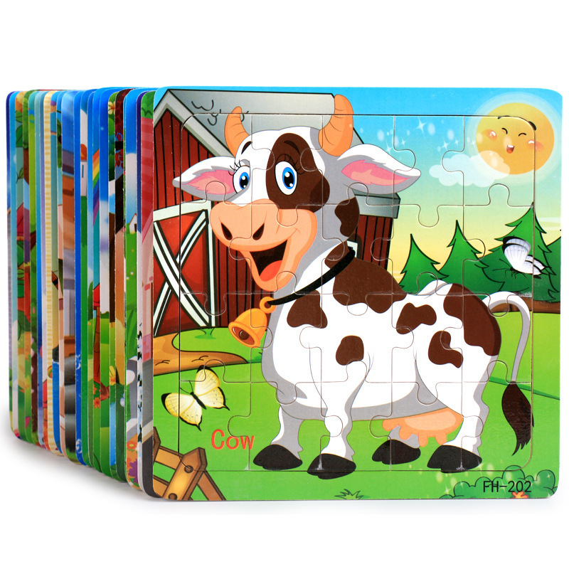 Picture of 20 Pieces of Wooden Kidsren's Intellectual Toys, Wooden Puzzles, Cartoon Animals, Street Stall Toys, Factory Direct Supply