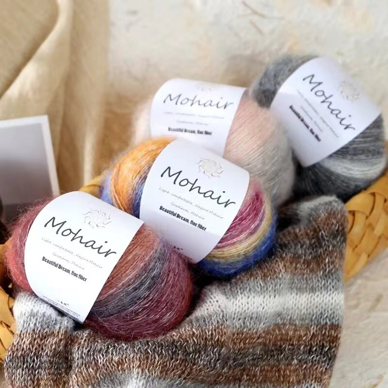 Colorful gradient mohair 25g handmade diy woven ready-to-wear scarf hat wool head dyed mohair