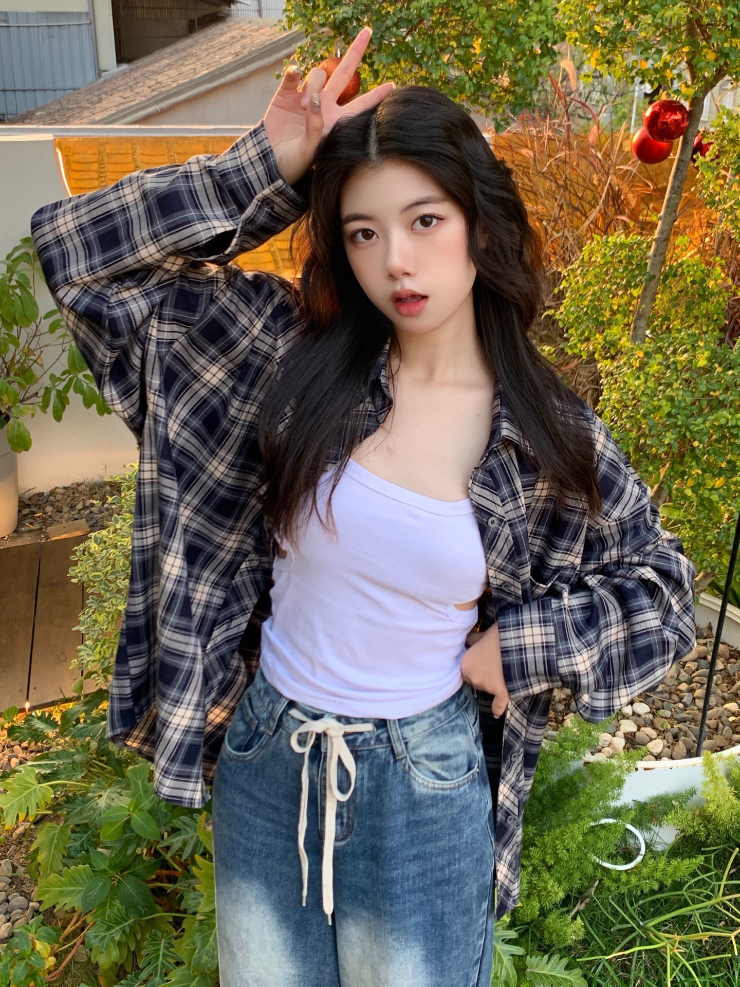 Customizable Power-Style Plaid Shirt for Women, Korean Version Versatile Cardigan Plaid Shirt, New Version Available