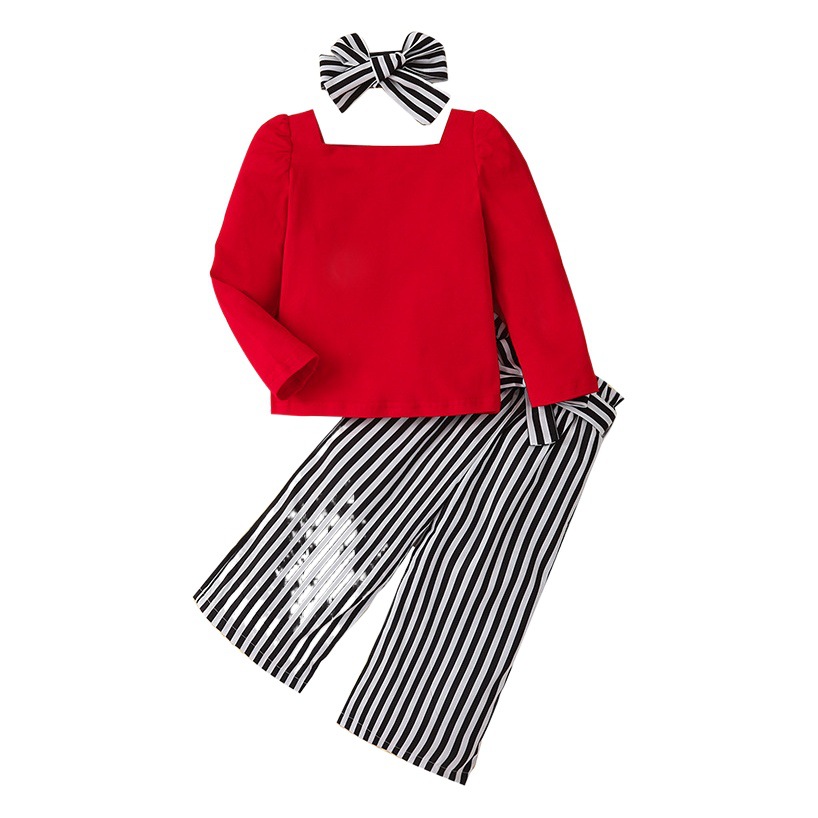 ins European and American Girls Autumn and Winter Simple Pure Color Cotton Long-Sleeved Square Collar Top Casual Slim-Fit Wide-Leg Pants Set