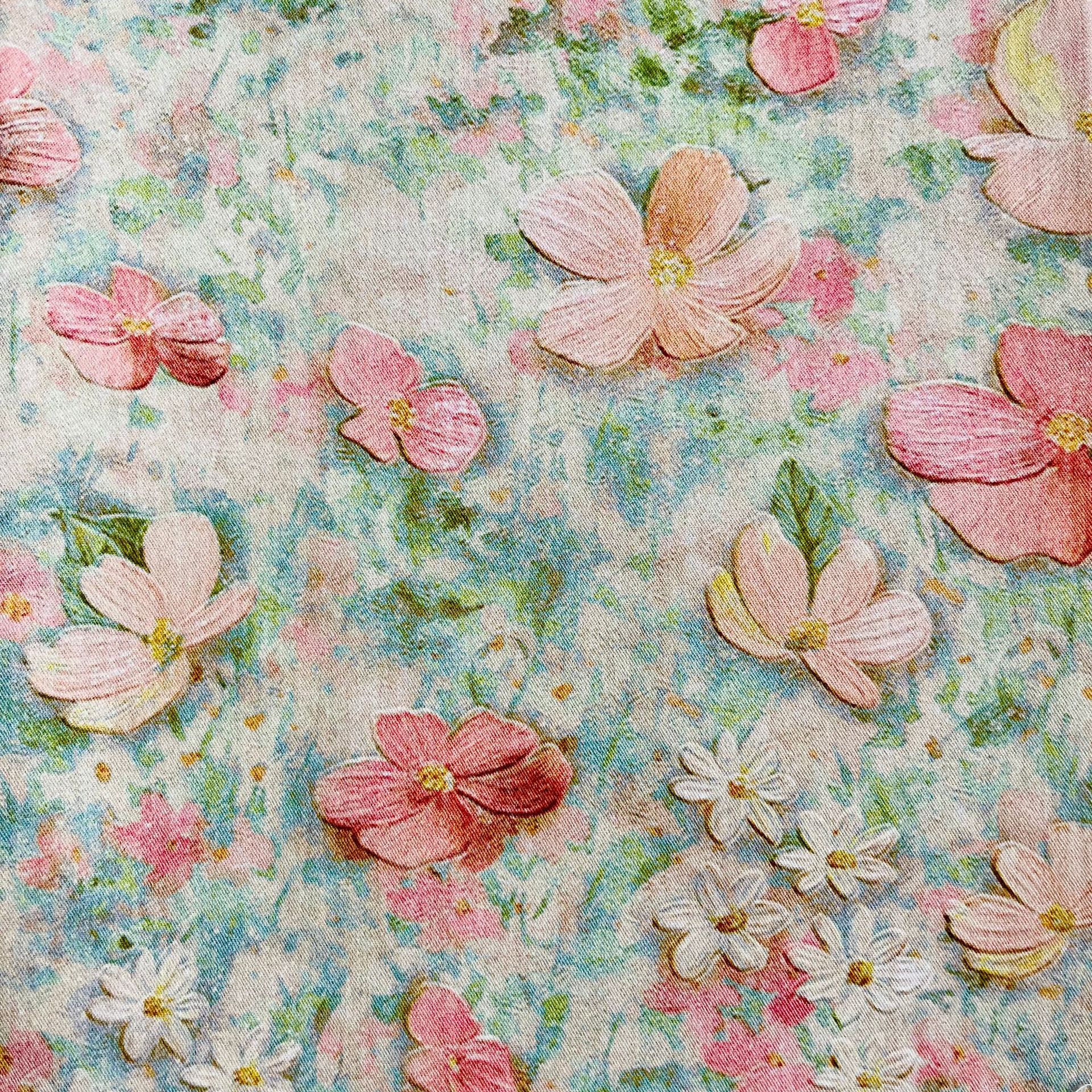Picture of Oil painting style cotton twill fine sail 1.5 meters wide one meter price bag coat vest handmade DIY fabric