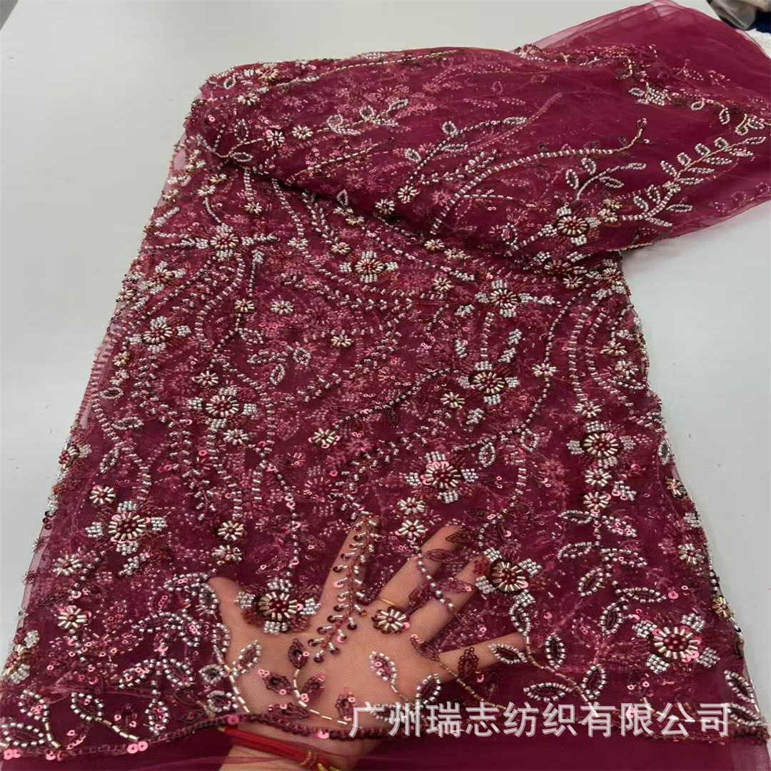 Picture of Full-Width Sequin Embroidered Fabric Lace Ethnic Lace Fashion Banquet Dress Fabric Embroidery Lace