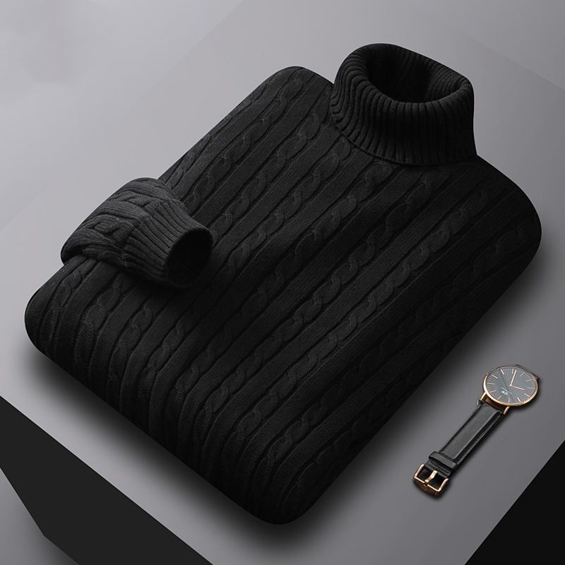 100 Cotton Turtleneck Sweater Men's Warm fleece-lined Thickened New 2023 Explosions Lazy High-end Sense