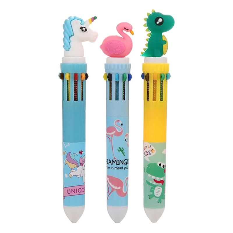 Korean Stationery Ten-Color Ballpoint Pen Girly Heart Press Ballpoint Pen Ballpoint Pen Cartoon Student Pen Graffiti Brush