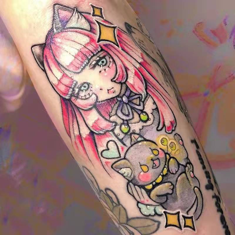 Picture of Diablo Tattoo Sticker Women's Waterproof Lasting European and American Violence Lori ins Cute Cartoon Flower Arm Non-Reflective Anti-Han